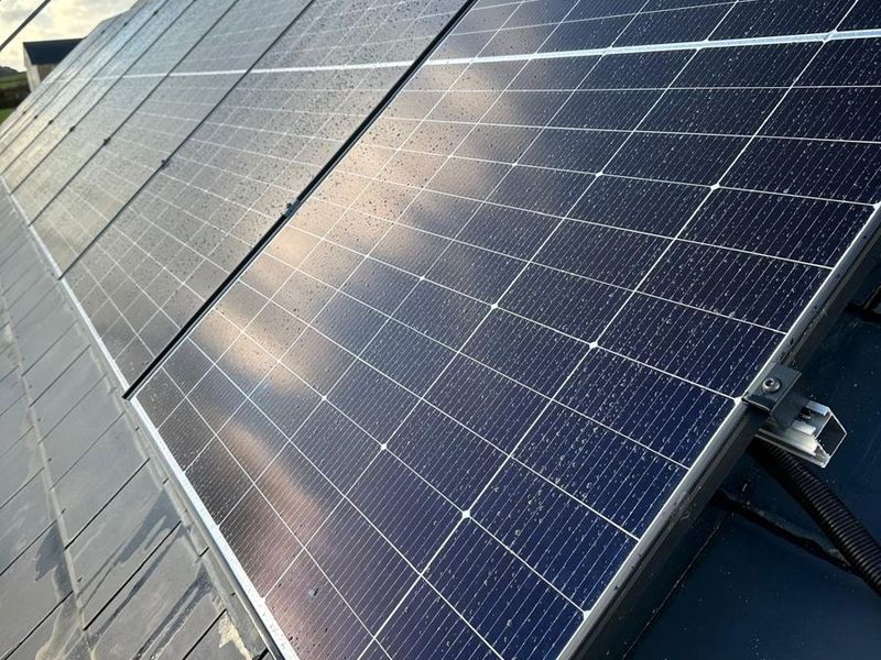 Close view of a 7.2kW solar panel array fitted in Pembrokeshire by EJS Electrical and Renewables